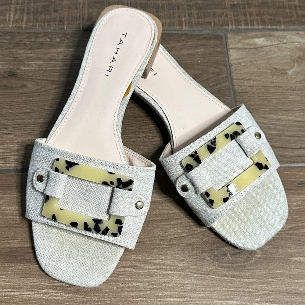 Tahari Tan Linen Slides Women’s Size 6.5